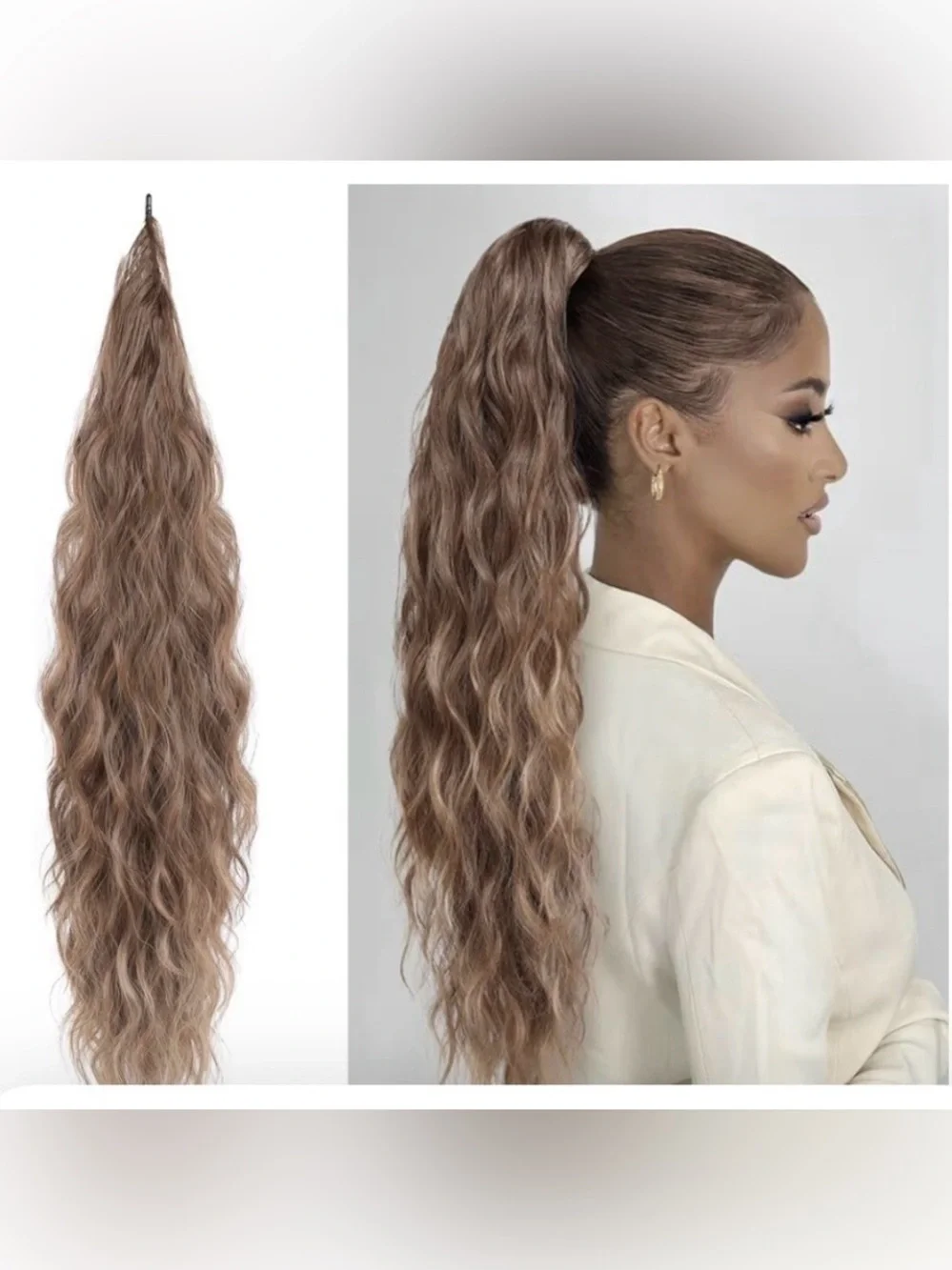Wrap-Around Wavy Ponytail Extension 26” – Medium Brown with Highlights NEW